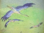 Alfred ANDRIEUX (1879-1945).Envol de cigognes.Aquarelle et crayon, signée en bas...
