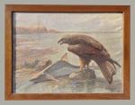 Joseph OBERTHÜR (1872-1956) Aigle et requin.Toile signée en bas à...