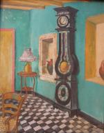 Jeanne BESNARD-FORTIN (1892-1978) Intérieur à la comtoise. Carton signé en...