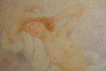 Lucien BOULIER (1882-1963)Femme au bain. Panneau signé en bas à...
