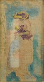 Henri LEBASQUE (1865-1937).Femme et son enfant.Aquarelle sur papier monogrammé en...
