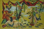 Hervé MORVAN (1917-1980)Bacchanale jaune.Gouache signée en bas à droite.24,5 x...