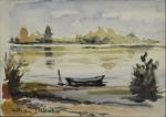 Wiliam SABATIER (1923).Barque au bord d'un lac.Aquarelle sur papier signée...