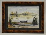 Wiliam SABATIER (1923).Barque au bord d'un lac.Aquarelle sur papier signée...