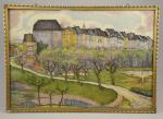 Eduard STIEFEL (1875-1968).Vue d'une ville fortifiée. Pastel et crayon signé...