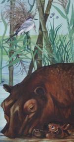 Tilda THAMAR (1917-1989).Quadryptique figurant un marais tropical animé d'une faune...