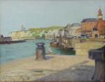 Henri DABADIE (1867-1979).Vue du port de Dieppe.Huile sur toile, marouflée...