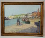 Henri DABADIE (1867-1979).Vue du port de Dieppe.Huile sur toile, marouflée...