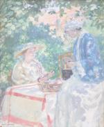 Rupert Charles Wulsten BUNNY (1864-1947). Femmes au jardin. Toile signée...