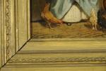 École HOLLANDAISE du XIXème siècle.Jeune fille nourrissant les poules.Panneau.18,5 x...