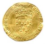 CHARLES VI 1380-1422Écu de France couronné. Ponctuation avec doubles-sautoirs.R/. Croix...