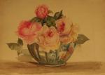 Marguerite de BIENCOURT. Roses. Trois aquarelles. 25 x 35 cm...
