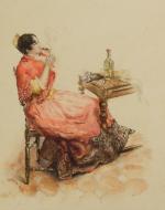 Marguerite de BIENCOURT. Alger. Crayon et aquarelle située et daté...