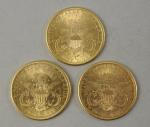 LOT, USA :  trois pièces de 20 dollars or,...