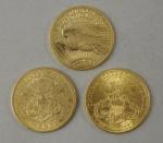 LOT, USA :  trois pièces de 20 dollars or,...