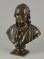 Jean-Antoine HOUDON (1741-1828), d'après.Buste de Voltaire. Bronze, fonte Barbedienne.Haut. 29,5,...