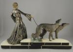 Fortunato GORI (act.1895-1925) Femme aux lévriers.Régule, ivoirine et trois marbres....