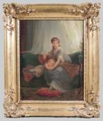 Henri Pierre PICOU (1824-1895). Mère et son enfant.Huile sur toile,...