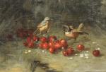 Antoine PERRET (1843-1889).Oiseaux sous les lilas.Huile sur toile, signée en...