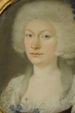 École FRANCAISE du XVIIIème siècle.Portrait de femme aux bleuets.Pastel sur...