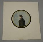 École FRANÇAISE du XIXème.Portrait de jeune homme.Encre et aquarelle.Diam. 7,5...