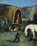 Auguste DURAND-ROSÉ (1887-1962)."Espagne Les Bohémiens"Huile sur toile signé en bas...
