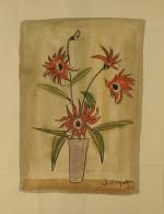 Jacques VOYET (1927-2010).Fleurs.Ensemble de trois aquarelles et crayons gras. Signés...