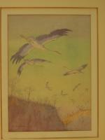 Alfred ANDRIEUX (1879-1945).Envol de cigognes.Aquarelle et crayon, signée en bas...
