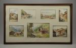 M. GOLLEAU (?).Paysages de montagne et lac.Sept aquarelles réunies sur...