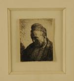 REMBRANDT VAN RIJN (1606-1669), d'après.Portrait d'homme au bonnet.Eau forte monogramée...