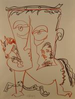 Charles LAPICQUE (1898-1988).Portrait au cheval.Lithographie, signée en bas au centre.62,5...