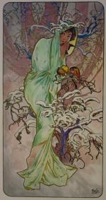 Alphonse MUCHA (1860-1939), d'aprèsLes quatre saisons.Quatre lithographies.Haut. 27,9 x 14,3...