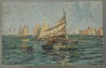 Bernard LACHÈVRE (Le Havre, 1885 - Honfleur, 1950).Flotille de pêche.Huile...