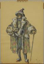 André BAKST (1907-1972)."Médée."Maquette de costumes de gardes pour Médée.Crayon et...