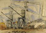 Albert COPIEUX (Le Havre, 1885 - 1956).Scène de port.Aquarelle marouflée...