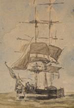 Eugène BOUDIN (Honfleur, 1824 - Deauville, 1898)Marine au voilier.Mine de...