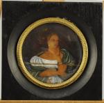 PORTRAIT présumé de la Comtesse Perruci.Miniature circulaire signée "R. Grolin"...