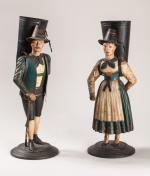 Couple de PORTEURS d'EAU, personnages suisses, en tôle peinte.Suisse, XIXe...