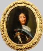 École FRANÇAISE vers 1700, suiveur de GOBERT.Portrait de Louis XIV.Toile.41,5...