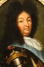 École FRANÇAISE vers 1700, suiveur de GOBERT.Portrait de Louis XIV.Toile.41,5...