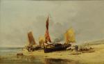 Attribué à Jules NOËL (1815-1881)Bateaux à marée basse.Toile.37,5 x 60...