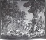 Tapisserie d'AUBUSSON, XVIIIe. Verdure animée d'une ferme et de ses...
