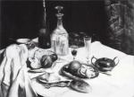 BERNARD Émile (1868-1941). Table après le repas. Huile sur carton....