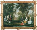ENTOURAGE DE CORNELIS TROOST (1697-1750). Salon de famille champêtre au...