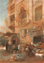 PHILIPPOTEAUX Henri-Félix-Emmanuel (1815-1884) : 
Marché au Caire. 
Huile sur carton,...