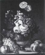 Entourage d'Anne Vallayer COSTER: 
Bouquet de fleurs et fruits sur...