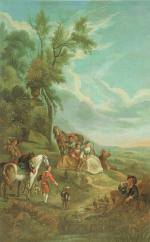 Hendrik Willem SCHWEICKARDT (1746-1797) : 
Halte de chasseurs à l'épervier....