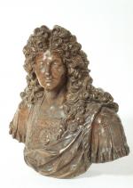 Important BUSTE en bronze patiné et ciselé représentant Louis XIV...