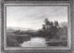 Georges LAVAUX (1860-?). Paysage à l'étang. Huile sur toile, signée...