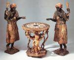 DEUX STATUES vénitiennes en bois sculpté, doré et peint, représentant...